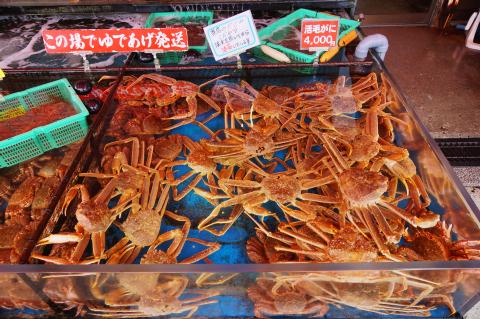 朝市のカニ。うまそう。